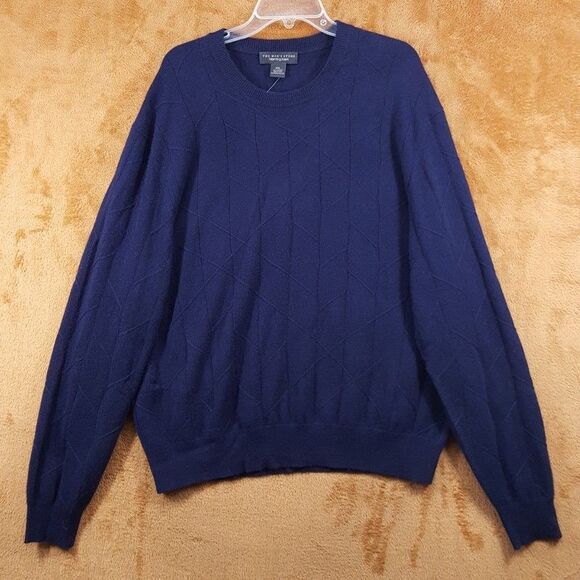 BLOOMINGDALES Sweater Mens XXL Navy Pullover Crew 100% Cashmere Knit $228 - Picture 1 of 6